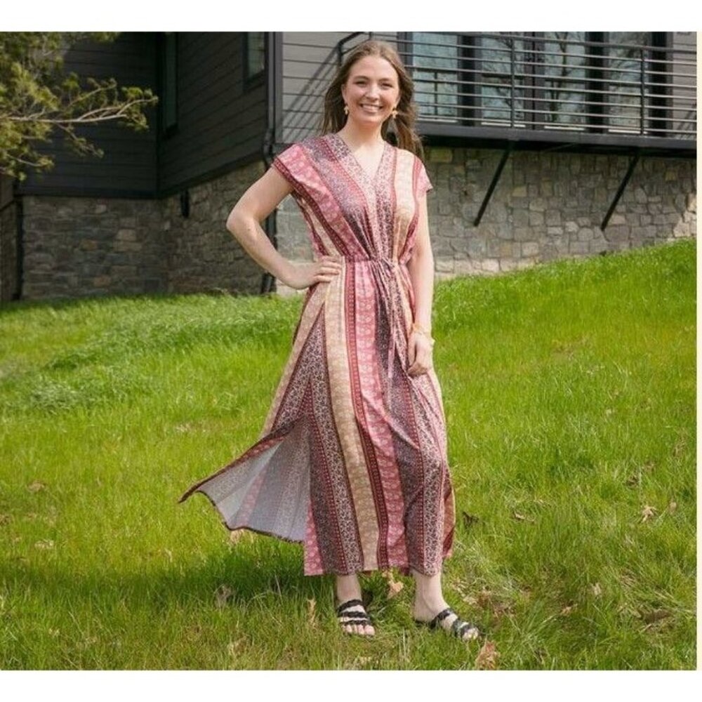 Cactus‎ & Pear mixed stripe faux patchwork stretchy dress NWT L